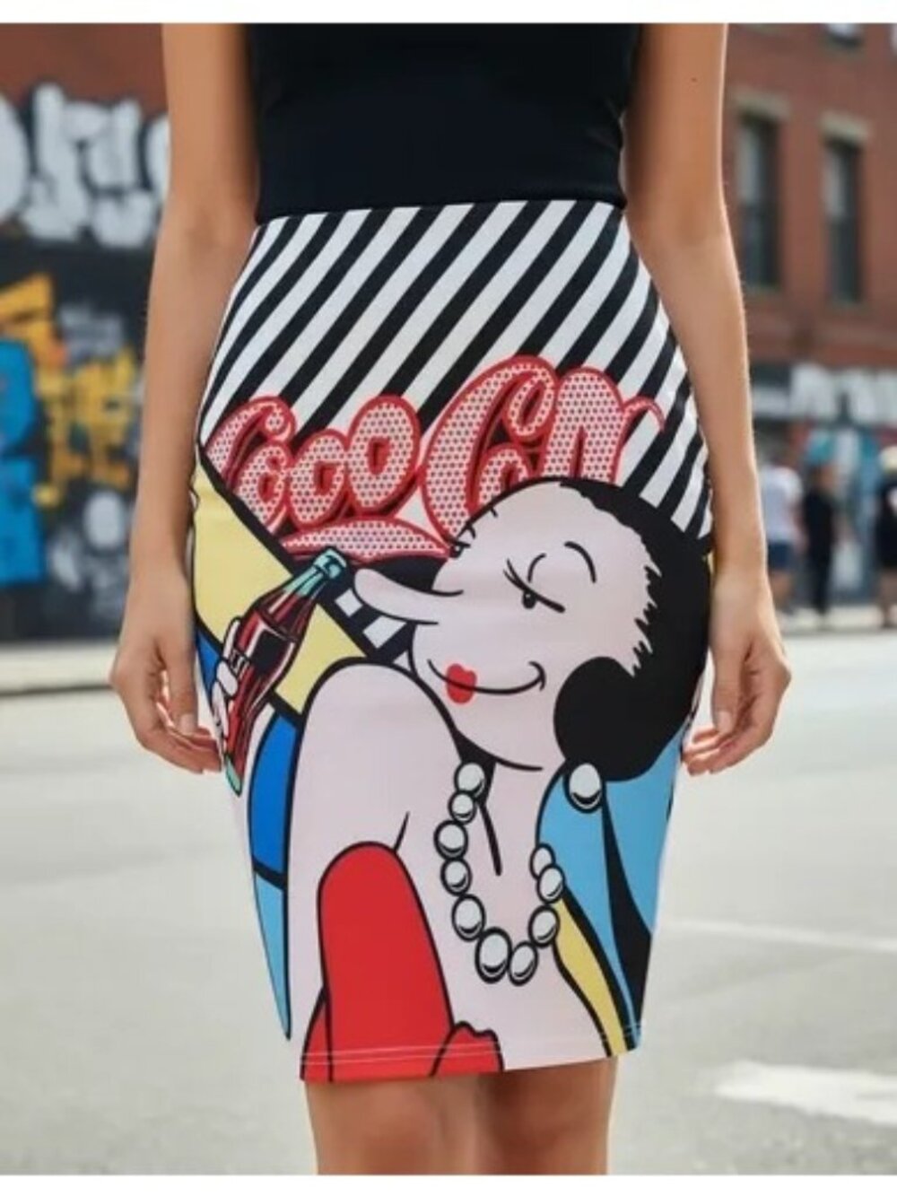 Pop Art Cartoon Satin Pencil Skirt XS NWT